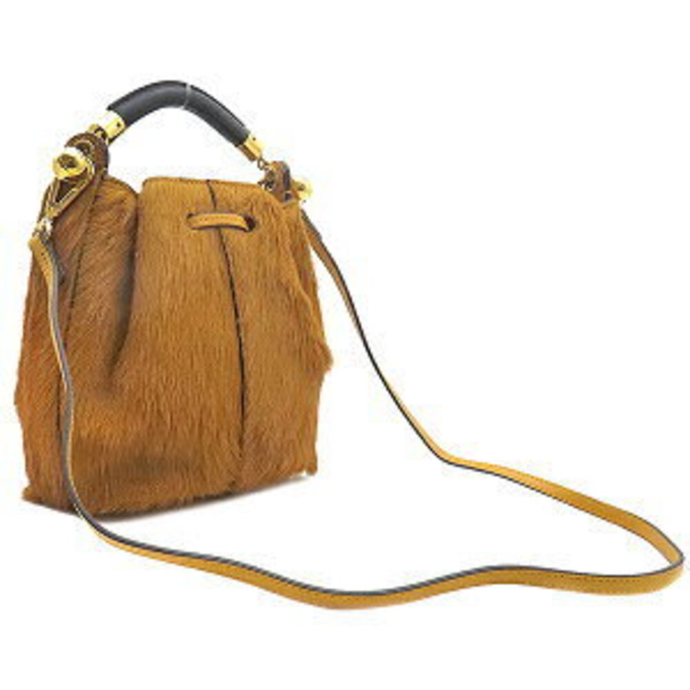 Chloe Long Hair Calf Harako Leather Amber Yellow Gala Bag Drawstring